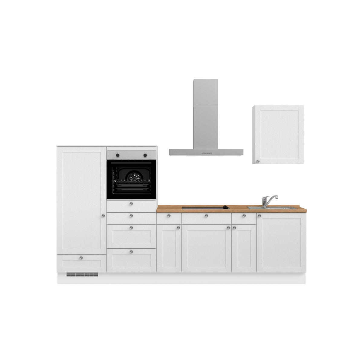 KÜCHENLEERBLOCK Frame 300 cm  in Weiß, Eichefarben  - Edelstahlfarben/Eichefarben, MODERN, Holzwerkstoff/Metall (300cm) - Nobilia