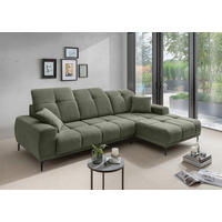 ECKSOFA NESTO Dunkelgrün Chenille Zierkissen, Kopfteilverstellung, Sitztiefenverstellung  - Dunkelgrün/Schwarz, Basics, Textil/Metall (292/187cm) - Livetastic