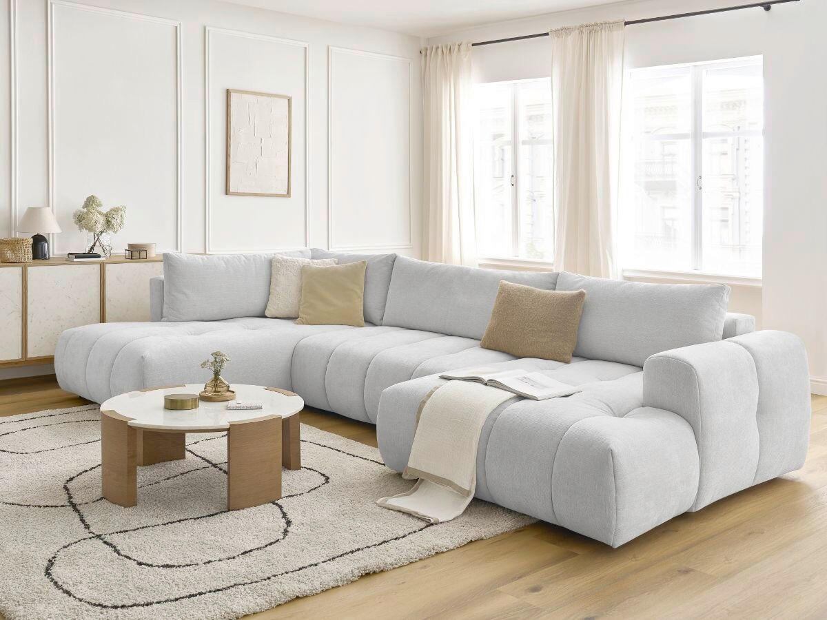 WOHNLANDSCHAFT  FUJI  Hellgrau Leinenoptik  - Hellgrau/Schwarz, MODERN, Kunststoff/Textil (204/377/160cm)