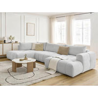 WOHNLANDSCHAFT  FUJI  Hellgrau Leinenoptik  - Hellgrau/Schwarz, MODERN, Kunststoff/Textil (204/377/160cm)