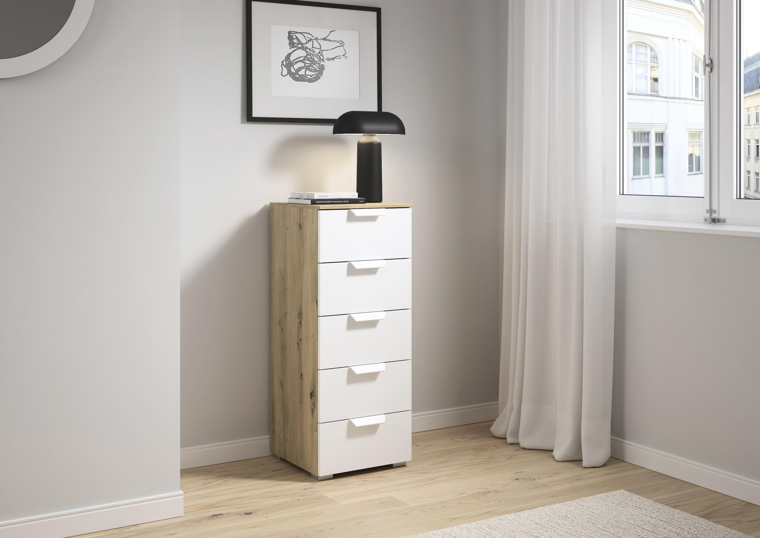 KOMMODE  in 40/100/42 cm  - Weiß/Eiche Artisan, Design, Holzwerkstoff/Metall (40/100/42cm) - Xora
