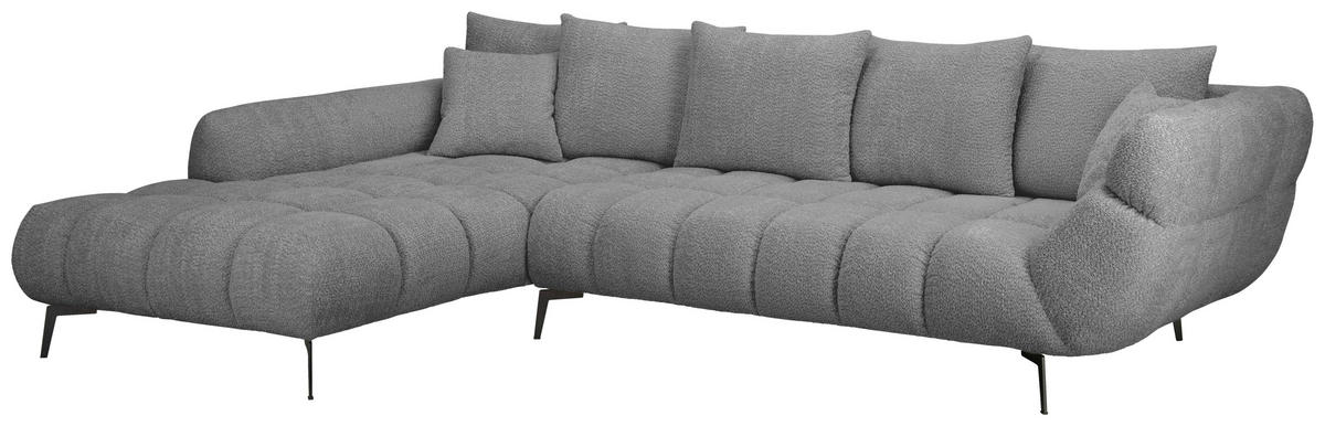 ECKSOFA Grau Bouclé Zierkissen, Rückenkissen, Rücken echt  - Schwarz/Grau, MODERN, Textil/Metall (217/318cm) - Carryhome