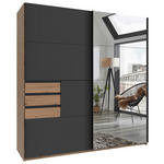 SCHWEBETÜRENSCHRANK  in Graphitfarben, Eiche Artisan  - Graphitfarben/Eiche Artisan, KONVENTIONELL, Glas/Holzwerkstoff (180/198/65cm) - Carryhome