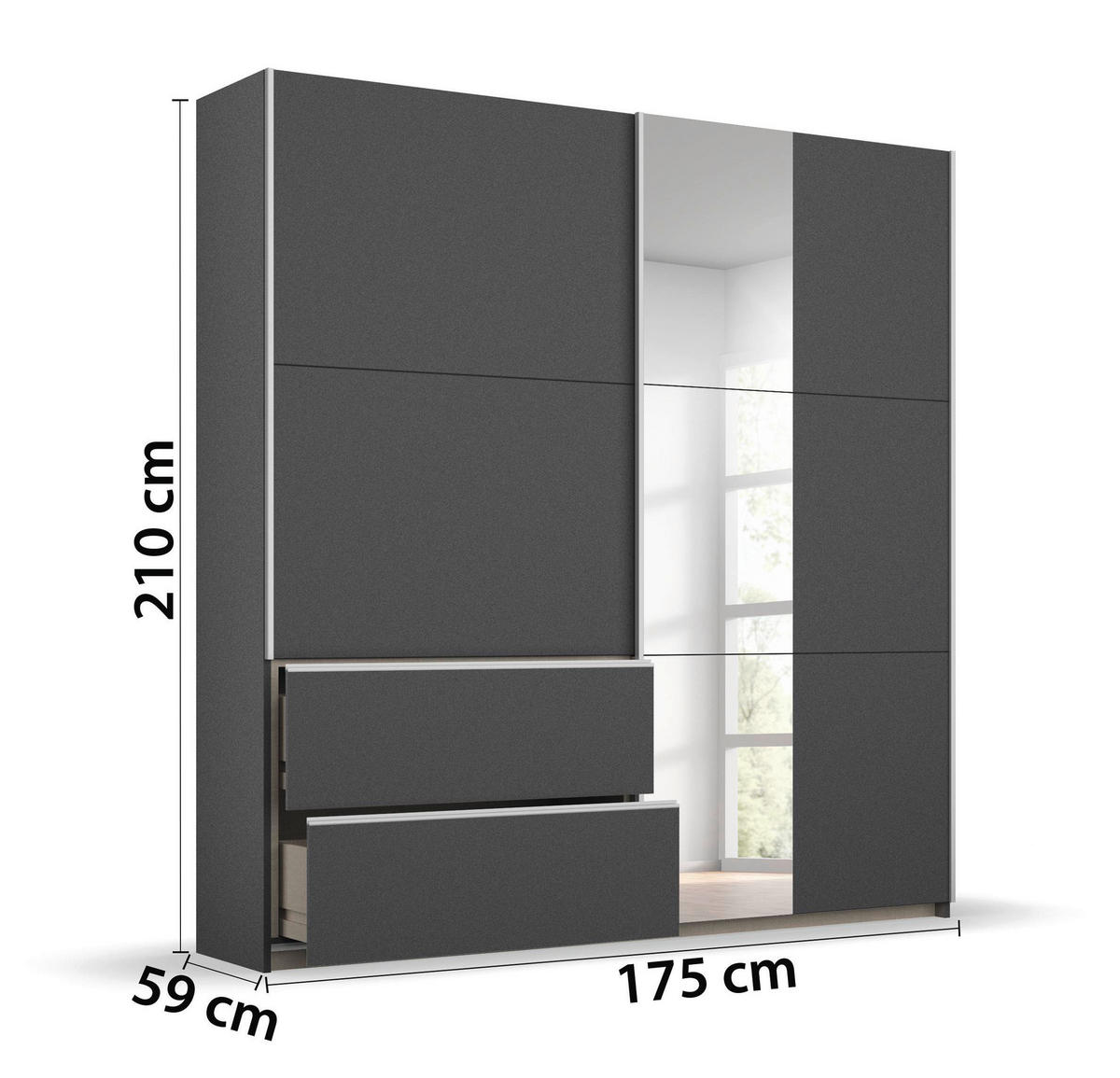 SCHIEBETÜRENSCHRANK 175/210/59 cm 2-türig Grau  - Alufarben/Grau, Design, Holzwerkstoff/Metall (175/210/59cm) - Rauch Möbel