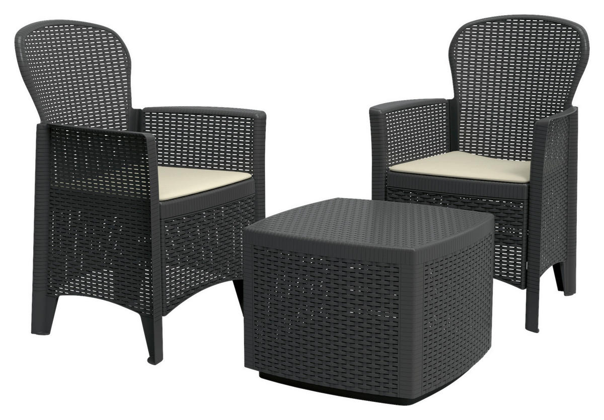 GARTENSET  - Anthrazit/Hellgrau, KONVENTIONELL, Kunststoff/Textil