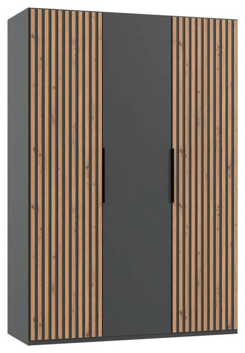SKRIŇA S OTOČNÝMI DVERAMI, grafitová, farba duba, 150/216/58 cm - čierna/grafitová, Modern, kov/kompozitné drevo (150/216/58cm) - MID.YOU