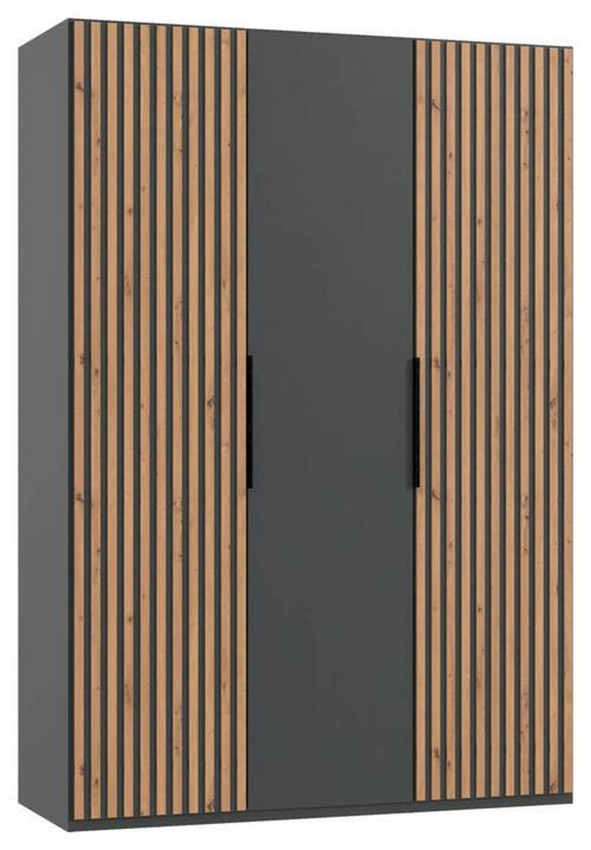 DREHTÜRENSCHRANK  in Graphitfarben, Eichefarben  - Eichefarben/Schwarz, MODERN, Holzwerkstoff/Metall (150/216/58cm) - MID.YOU