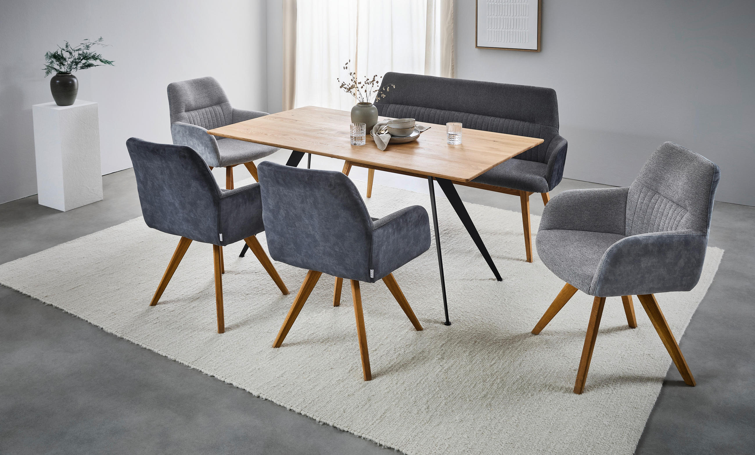 ESSTISCH Eiche massiv rechteckig Schwarz, Eichefarben  - Eichefarben/Schwarz, LIFESTYLE, Holz/Metall (160/90/75cm) - Linea Natura