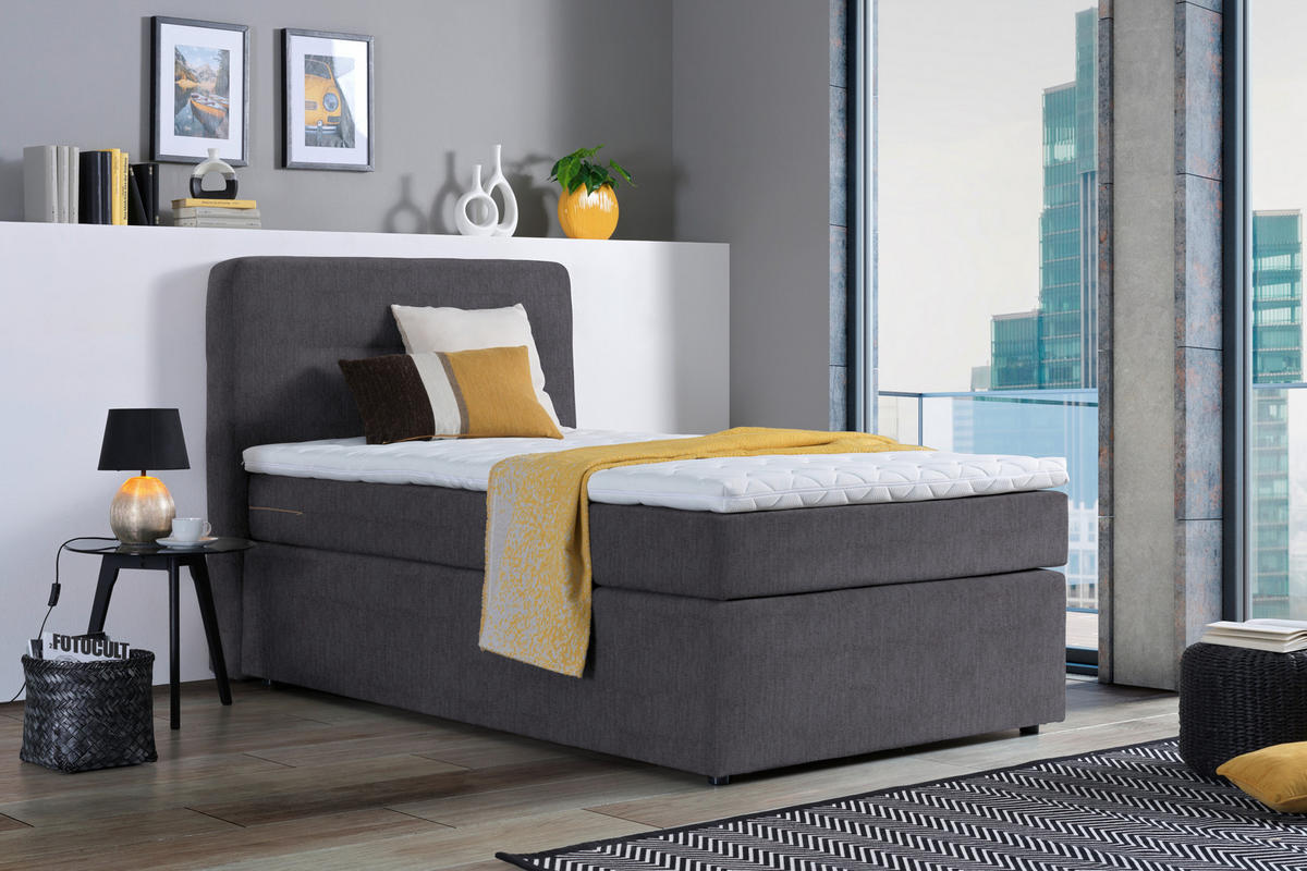 BOXSPRINGBETT 140/200 cm  in Dunkelgrau  - Dunkelgrau/Schwarz, Konventionell, Kunststoff/Textil (140/200cm) - Moderano