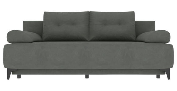 SCHLAFSOFA Velours Grau Rückenkissen, Armlehnenkissen, Bettkasten, Schlaffunktion, Rücken echt, Liegefläche im Originalstoff  - Schwarz/Grau, KONVENTIONELL, Textil/Metall (200/98/90cm) - Carryhome