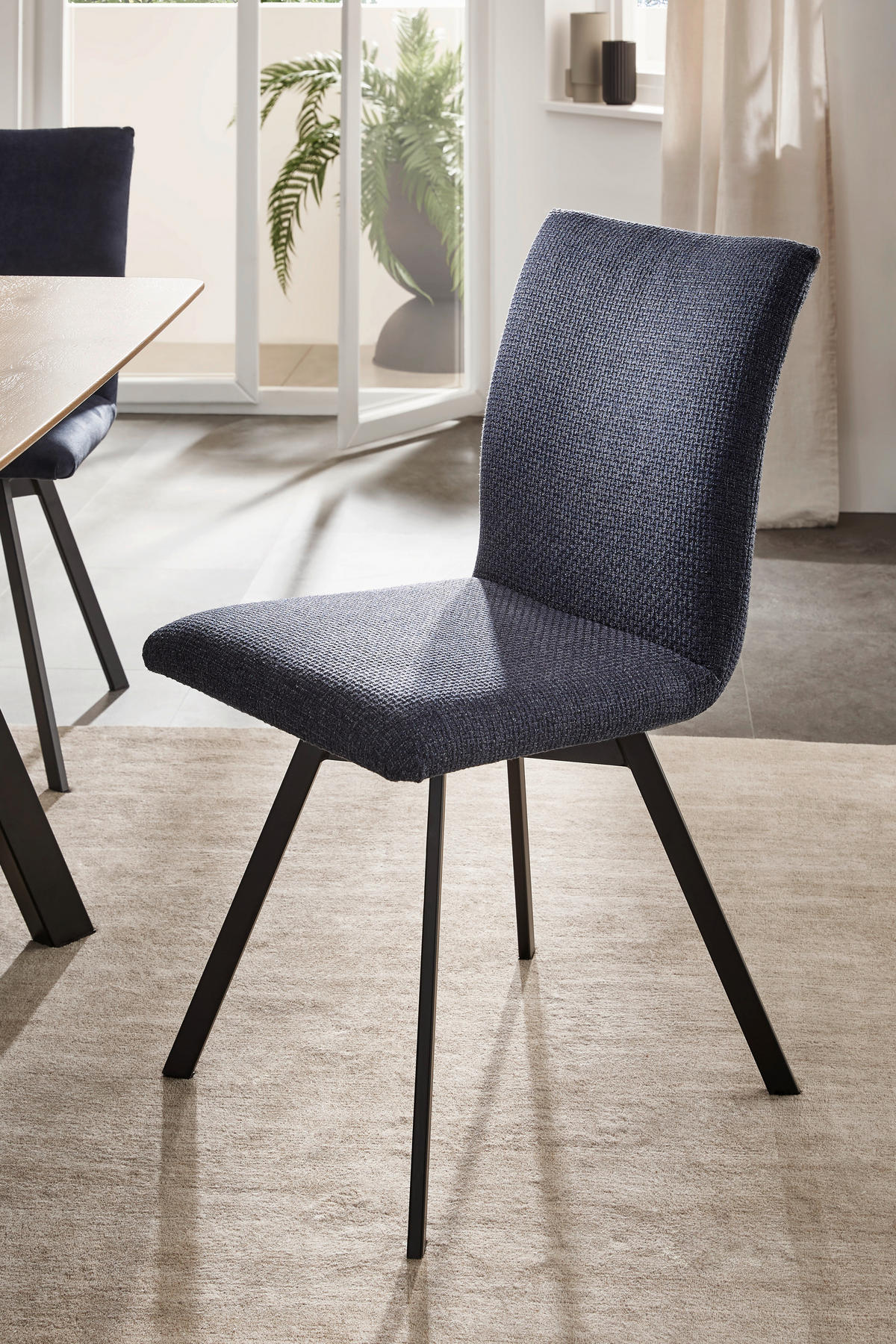 STUHL  in Stahl beflockt Metall, Textil  - Schwarz/Dunkelblau, KONVENTIONELL, Textil/Metall (60/91/61cm) - Valnatura