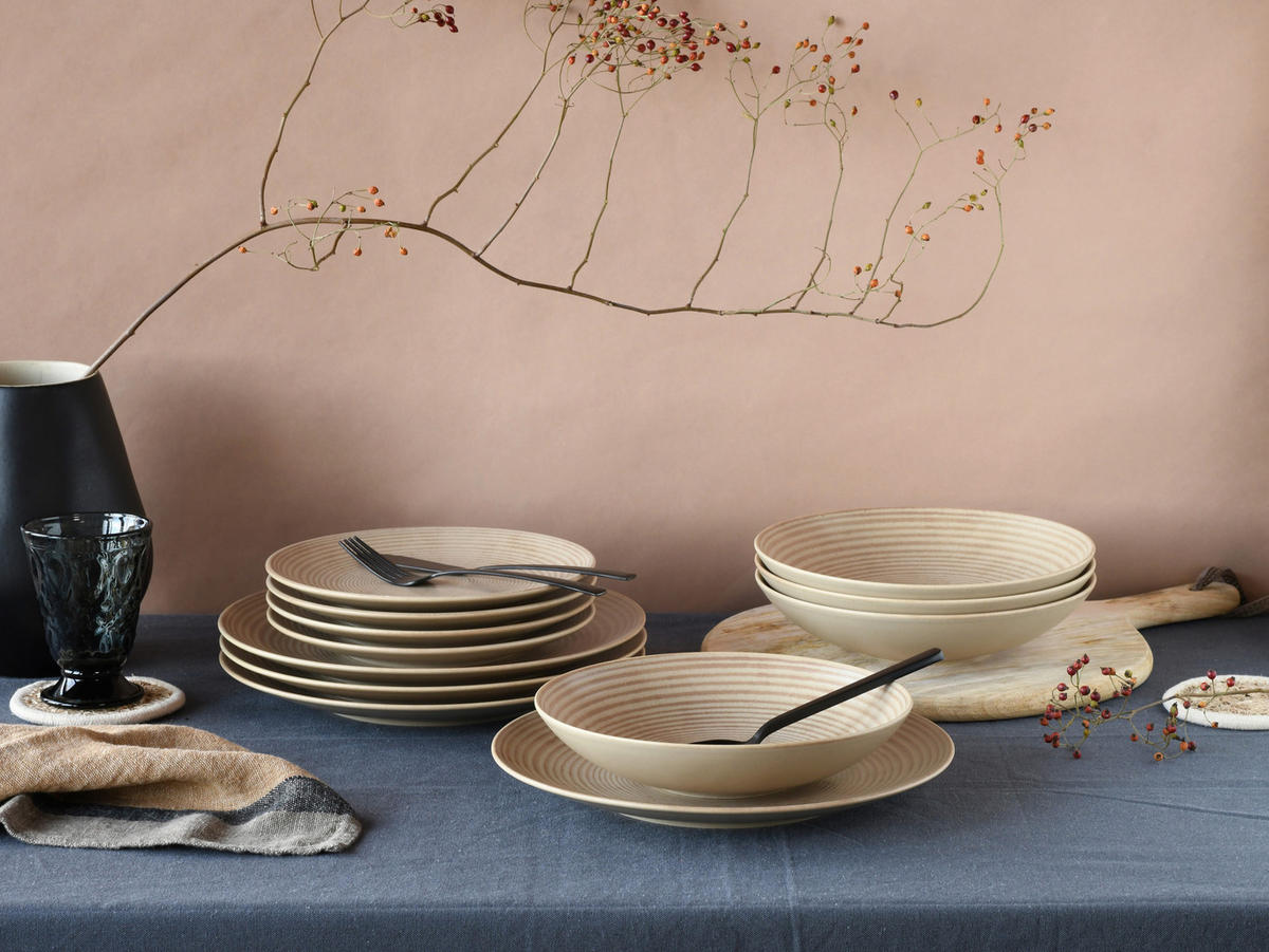 TALLRIKSSET Catania 12 delar  - sandfärgad, Design, keramik - Creatable