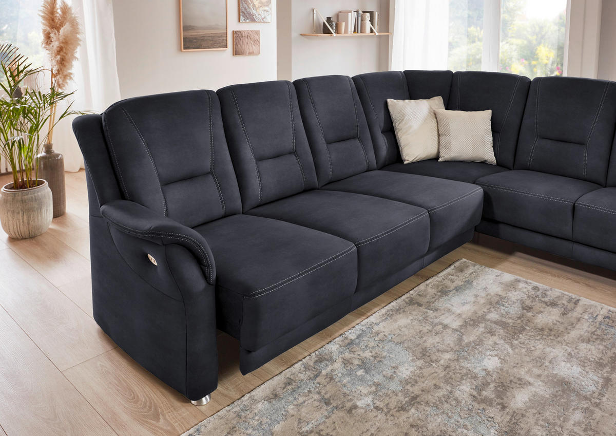 ECKSOFA in Mikrofaser Dunkelblau  275/223 cm  - Beige/Alufarben, KONVENTIONELL, Textil/Metall (275/223cm) - Beldomo Comfort