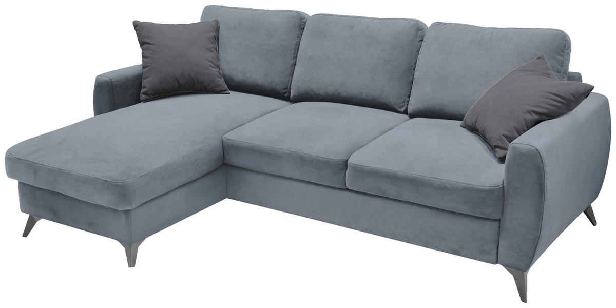 ECKSCHLAFSOFA JEFFREY Mikrovelours Grau  inkl. Zierkissen, Rückenkissen, Stauraum  - Dunkelgrau/Schwarz, KONVENTIONELL, Textil/Metall (230/150cm) - Livetastic