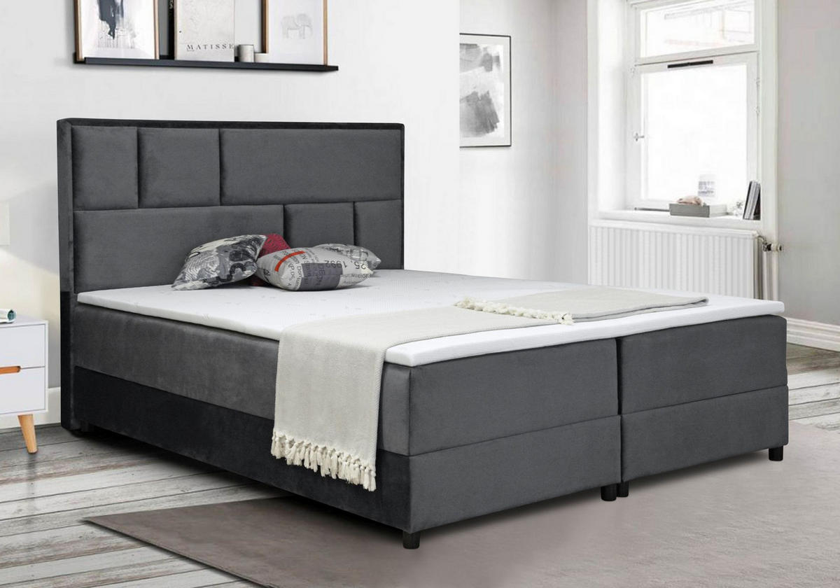 BOXSPRING KREVET 160/200 cm     siva  - siva/crna, Moderno, drvni materijal/drvo (160/200cm) - Hom`in