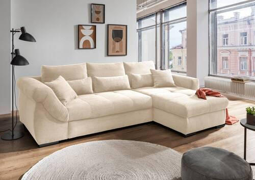 ECKSOFA Beige Cord  - Beige/Schwarz, MODERN, Holz/Textil (302/188cm) - MID.YOU