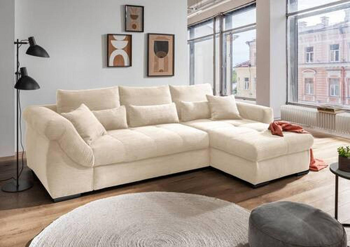 ECKSOFA in Cord Beige  - Beige/Schwarz, Modern, Holz/Textil (302/188cm) - MID.YOU