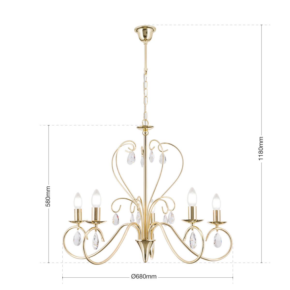 KRISTALL-HÄNGELEUCHTE   - Goldfarben, LIFESTYLE, Glas/Metall (68,0/118/68cm)