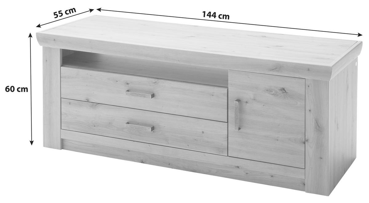 MEDIABÄNK i ekfärgad  - nickelfärgad/ekfärgad, Design, metall/trämaterial (144/60/55cm) - Livetastic