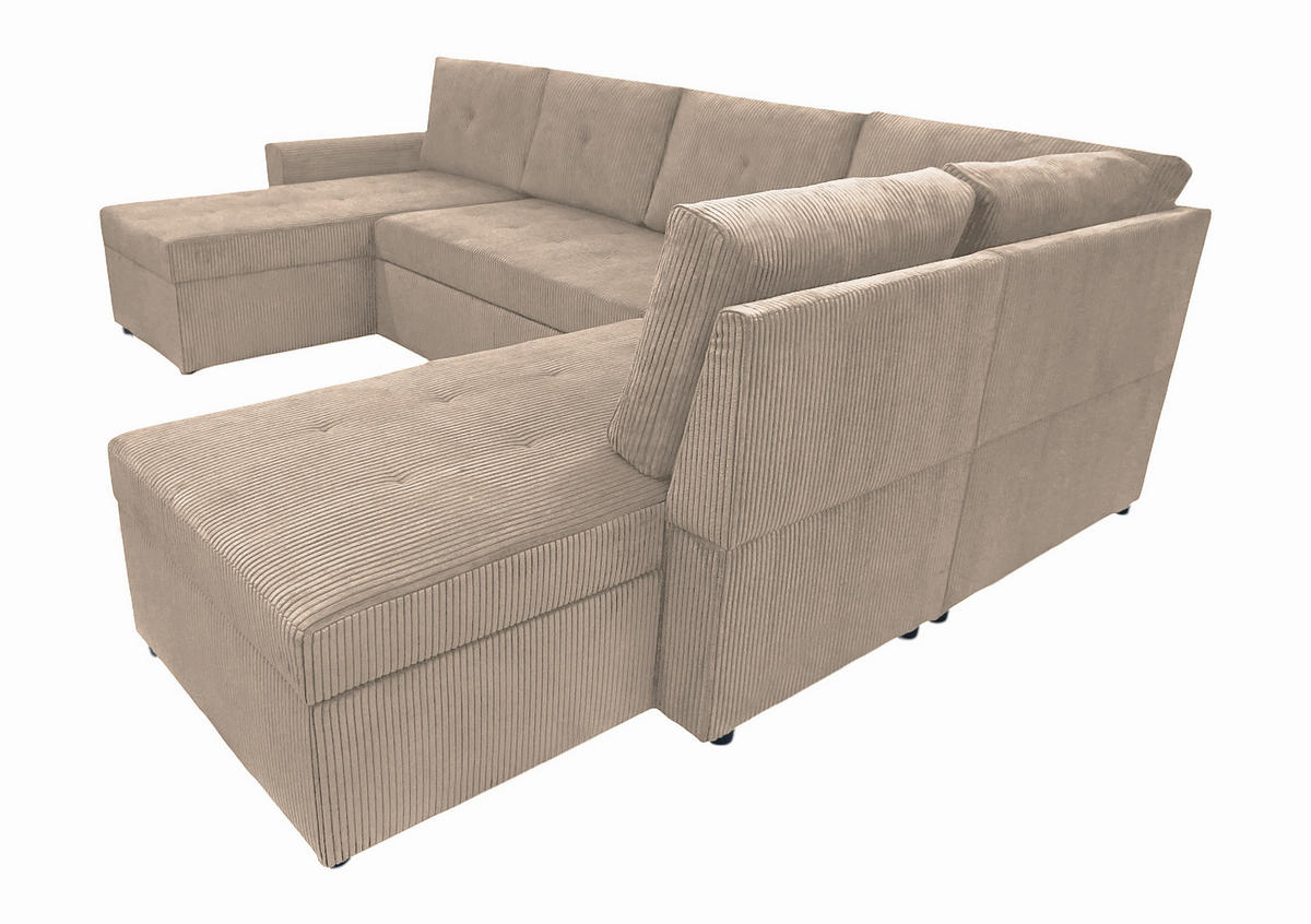 WOHNLANDSCHAFT in Cord Taupe  - Taupe/Schwarz, Design, Kunststoff/Textil (155/297/212cm) - MID.YOU
