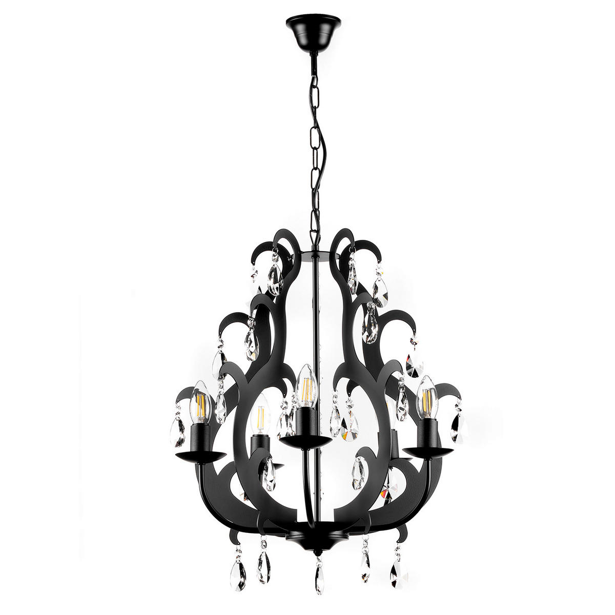 KRISTALL-HÄNGELEUCHTE 45/110 cm   - Schwarz, Trend, Glas/Metall (45/110cm)