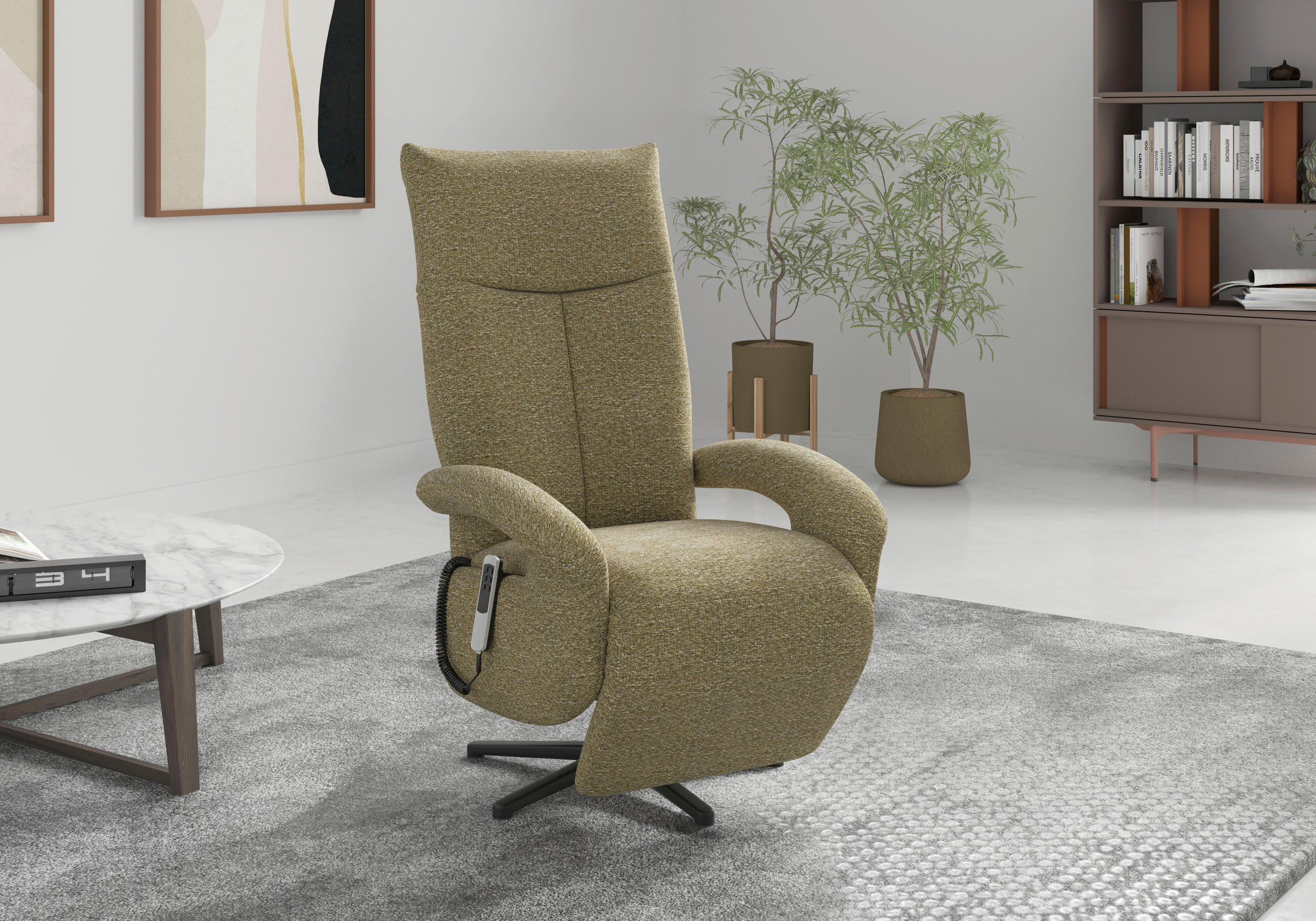 SESSEL in Chenille Olivgrün - Schwarz/Olivgrün, Modern, Textil/Metall (74/112/82cm) - Sit & More