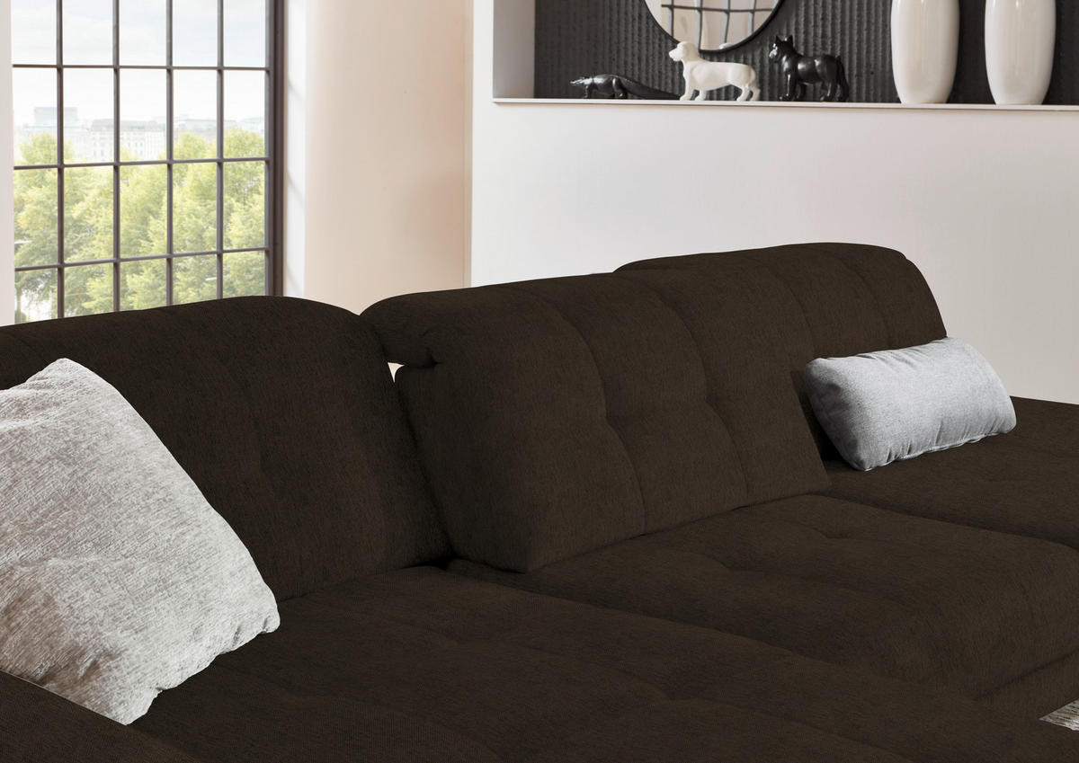 ECKSOFA in Flachgewebe Dunkelbraun  - Dunkelbraun/Schwarz, Design, Textil/Metall (190/309cm) - Beldomo Style