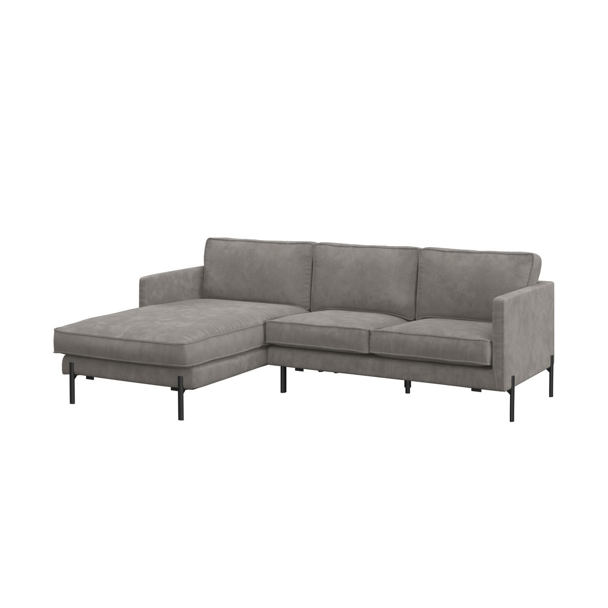 ECKSOFA in Flachgewebe Hellgrau  - Hellgrau/Schwarz, Trend, Textil/Metall (154/232cm) - Livetastic