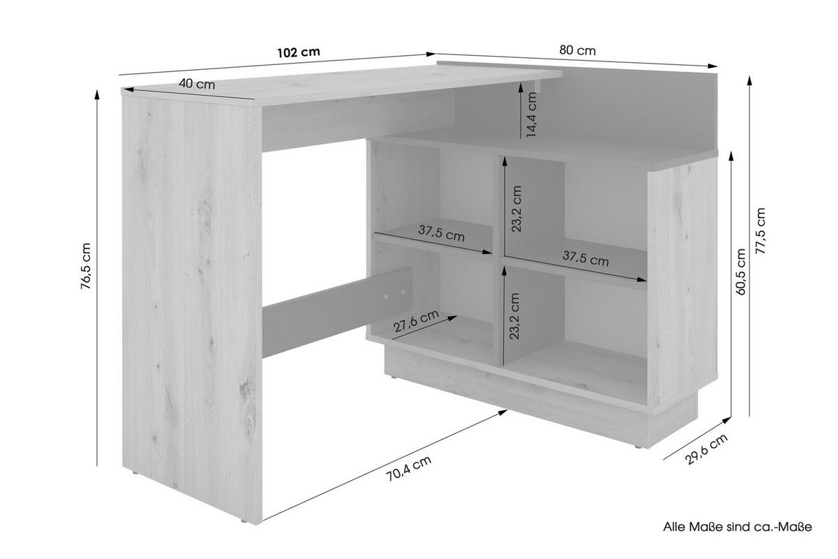 ECKSCHREIBTISCH 102/80/77,5 cm  in Graphitfarben, Eiche Artisan  - Graphitfarben/Eiche Artisan, MODERN, Holzwerkstoff (102/80/77,5cm) - MID.YOU