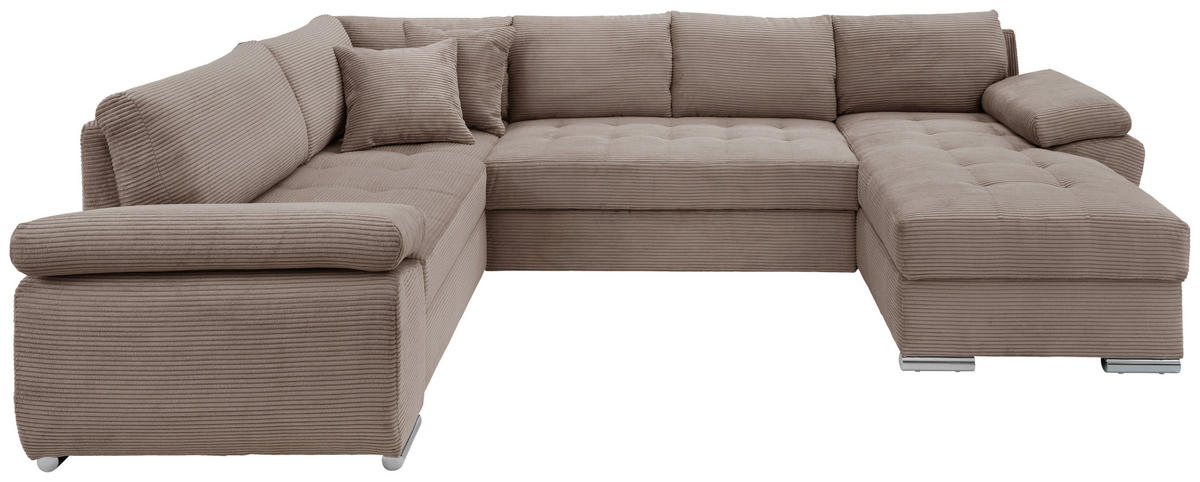 Wohnlandschaft tekstil  sivo-smeđa   - sivo-smeđa/boje kroma, Konvencionalno, tekstil/metal (219/305/157cm) - Livetastic