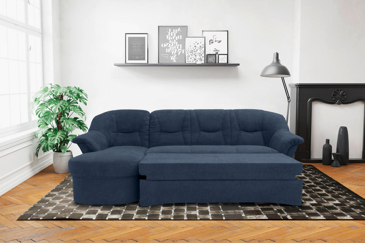 ECKSOFA Dunkelblau Mikrofaser  - Schwarz/Dunkelblau, KONVENTIONELL, Kunststoff/Textil (146/232cm) - MID.YOU