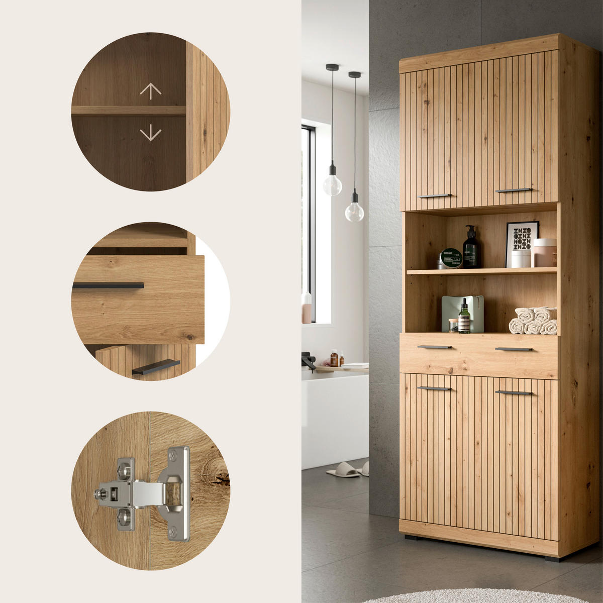 HOCHSCHRANK 74/191/31 cm  - Schwarz/Eiche Artisan, Trend, Holzwerkstoff/Kunststoff (74/191/31cm) - MID.YOU