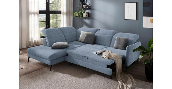 ECKSOFA in Flachgewebe Blau 233/299-313 cm - Blau/Schwarz, Design, Textil/Metall (233/299-313cm) - Dieter Knoll