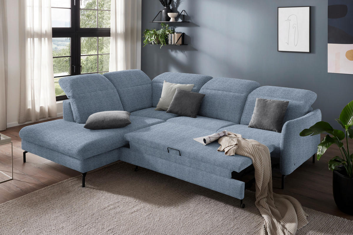 ECKSOFA in Flachgewebe Blau  - Blau/Schwarz, Design, Textil/Metall (233/299-313cm) - Dieter Knoll