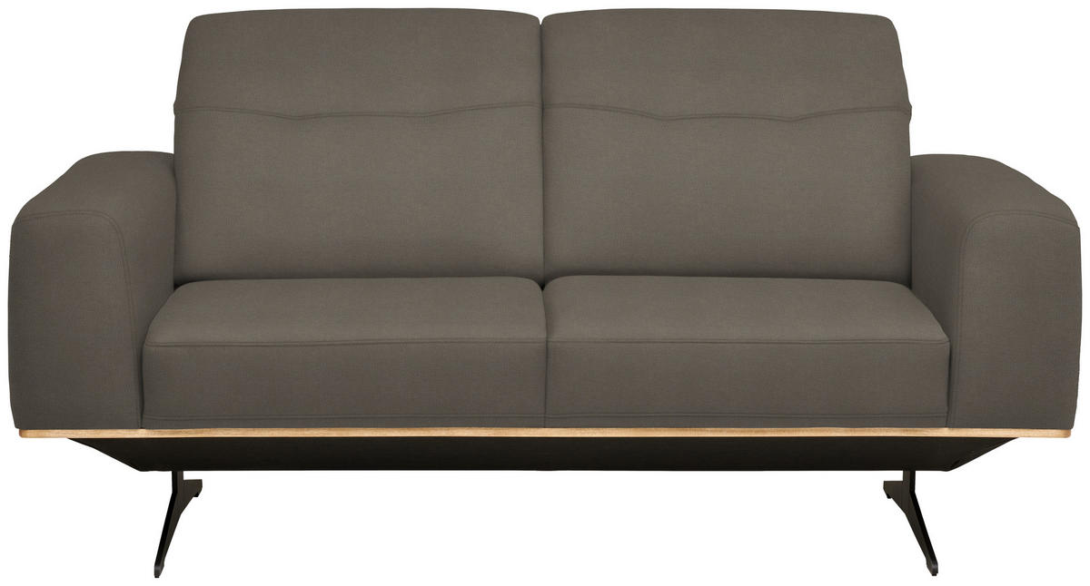 3-SITZER-SOFA  in Echtleder Graubraun   - Graubraun/Schwarz, Design, Leder/Holz (205/76-97/102cm) - Novel