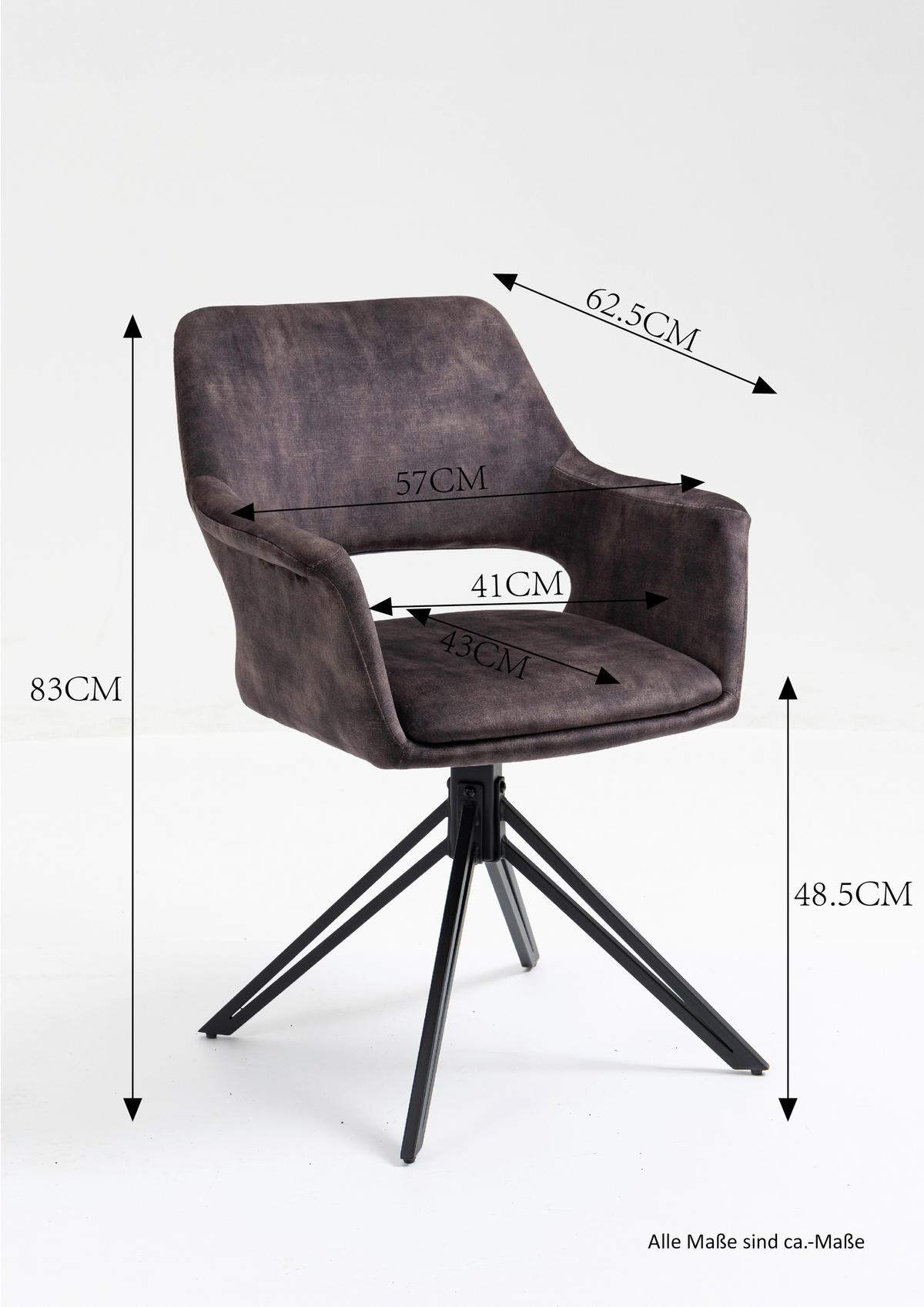 ARMLEHNSTUHL  Sitzfläche 360° drehbar   - Schwarz/Braun, KONVENTIONELL, Textil/Metall (57/84/61cm) - MID.YOU