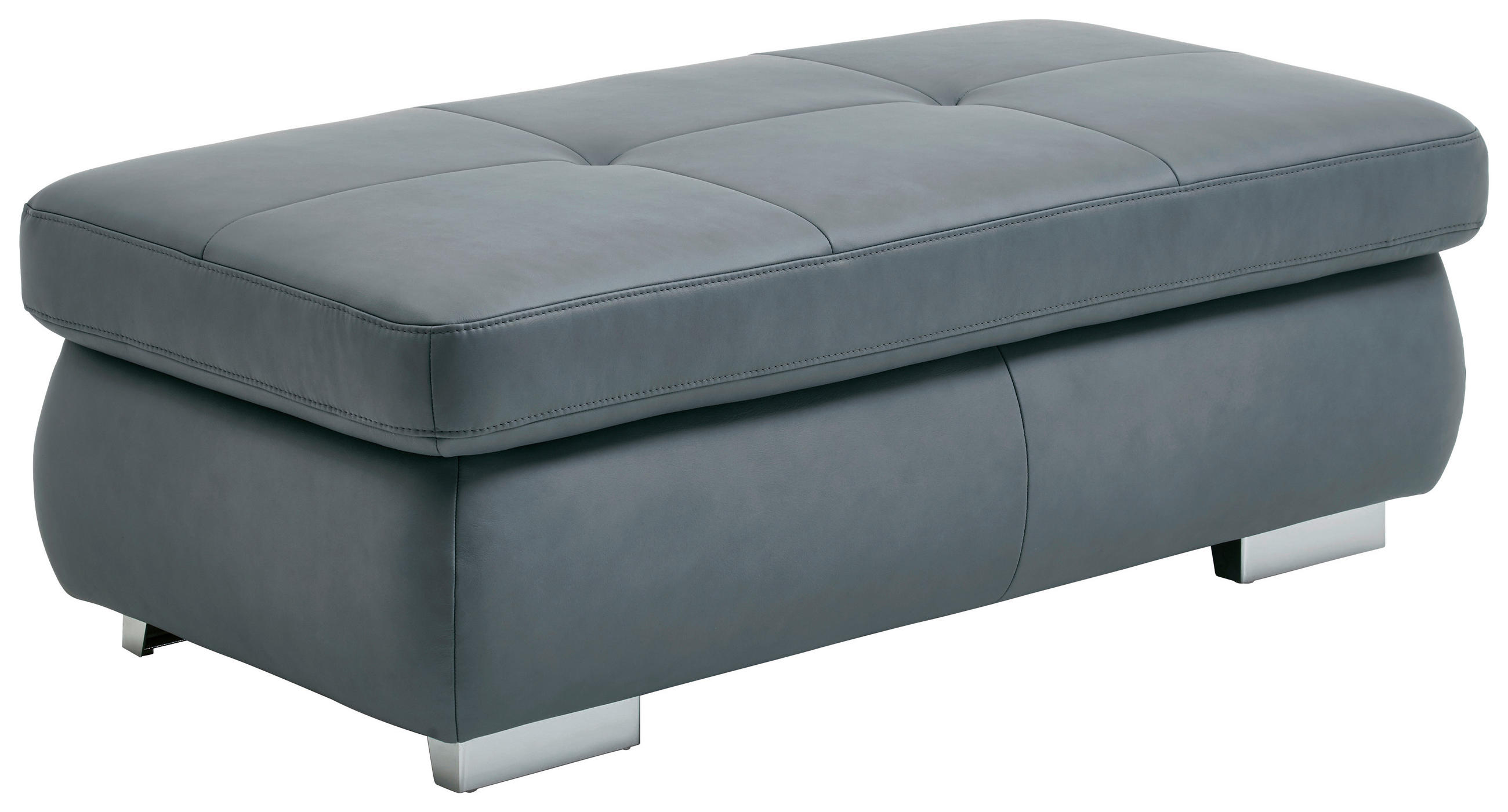 HOCKER in Leder Grau  - Alufarben/Grau, Design, Leder/Metall (129/45/64cm) - Beldomo Premium