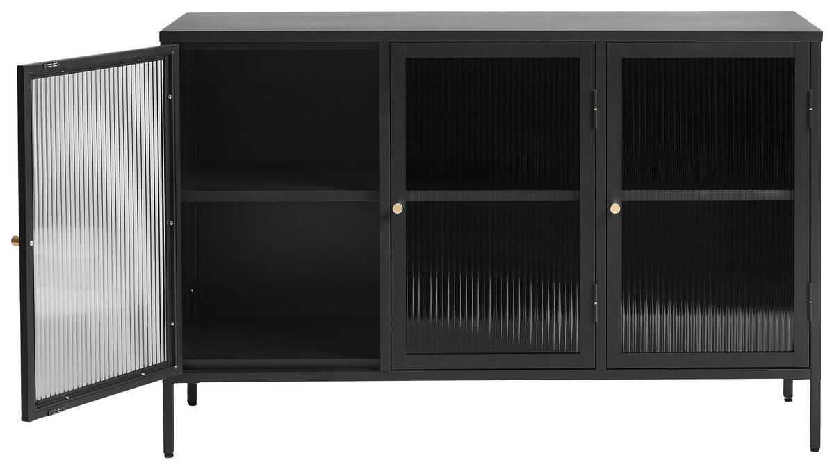SIDEBOARD svart, guldfärgad  132/85/40 cm  - svart/guldfärgad, Design, metall/glas (132/85/40cm) - Lomoco
