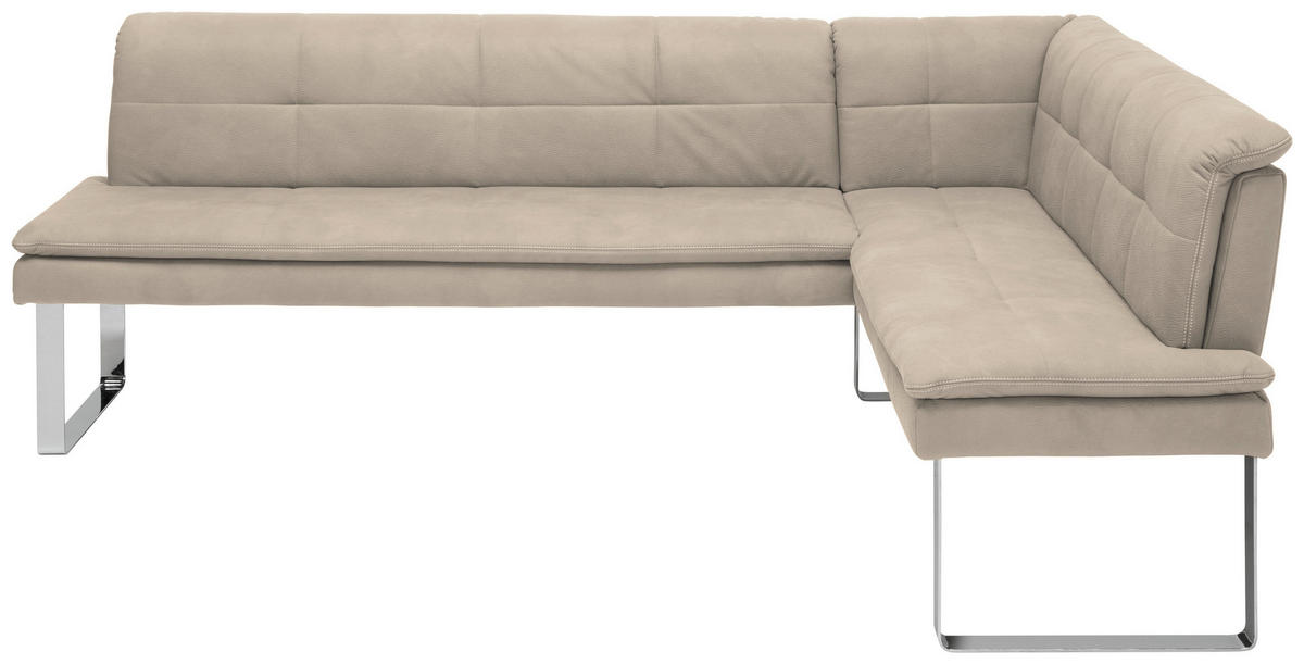 ECKBANK in Metall, Textil Chromfarben, Sandfarben  - Sandfarben/Chromfarben, Design, Textil/Metall (253/174cm) - Novel