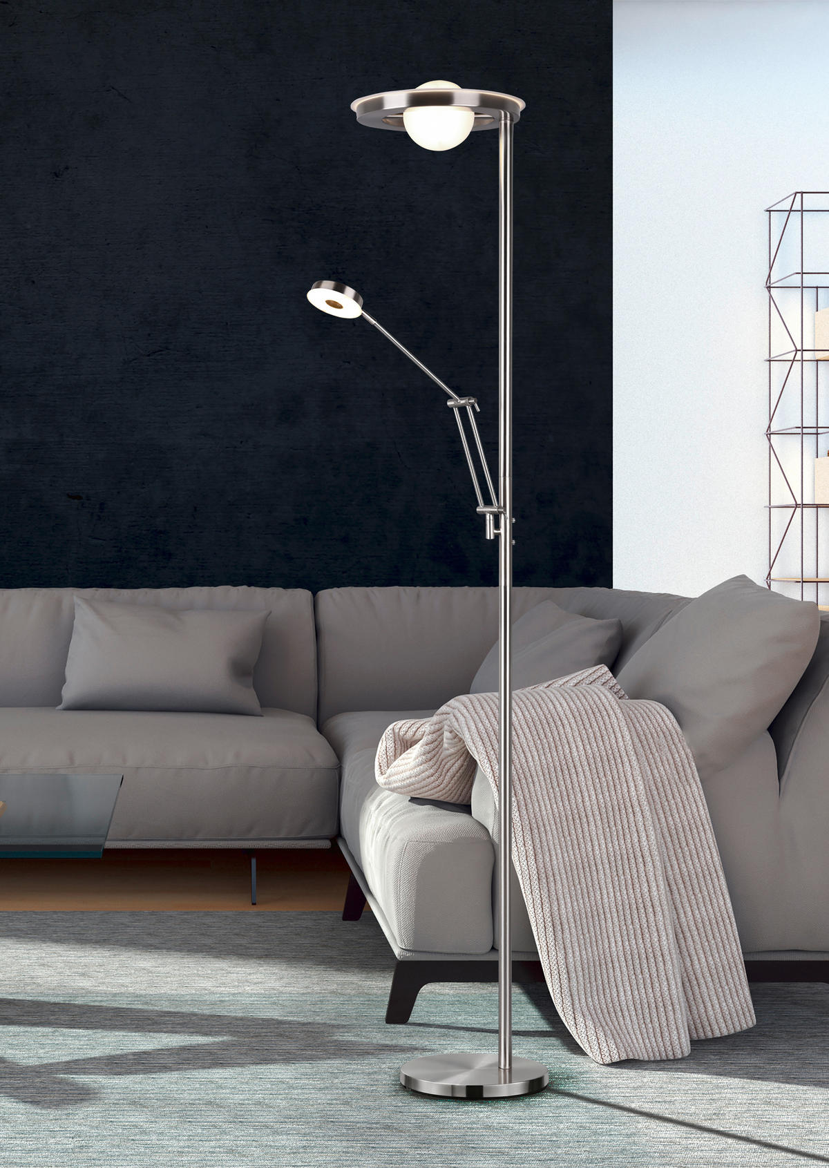 LED-STEHLEUCHTE - Nickelfarben, Design, Metall (181/30cm) - Trio Leuchten