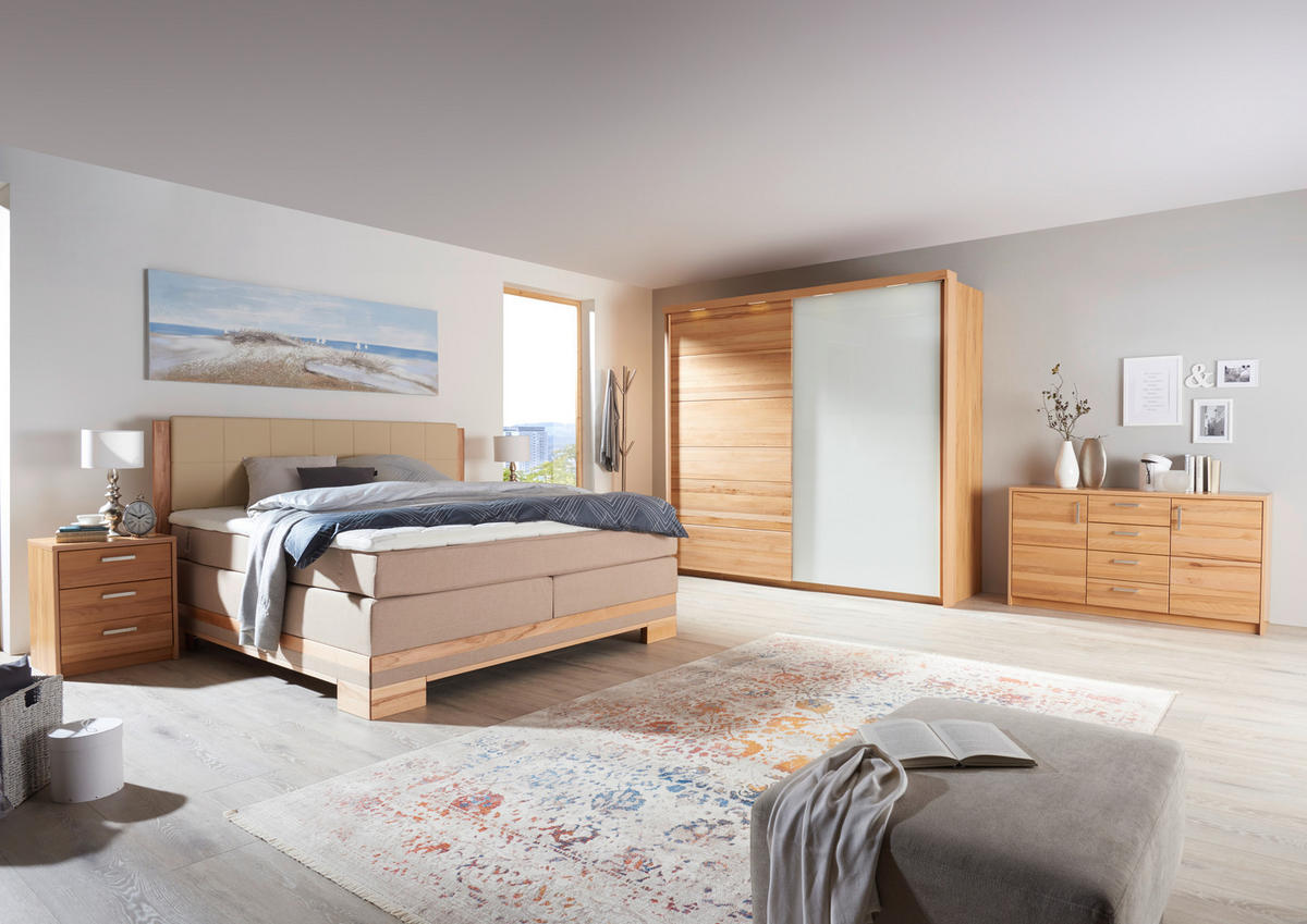 BOXSPRINGBETT 180/200 cm  in Buchefarben, Beige  - Beige/Buchefarben, Natur, Holz/Textil (180/200cm) - Linea Natura