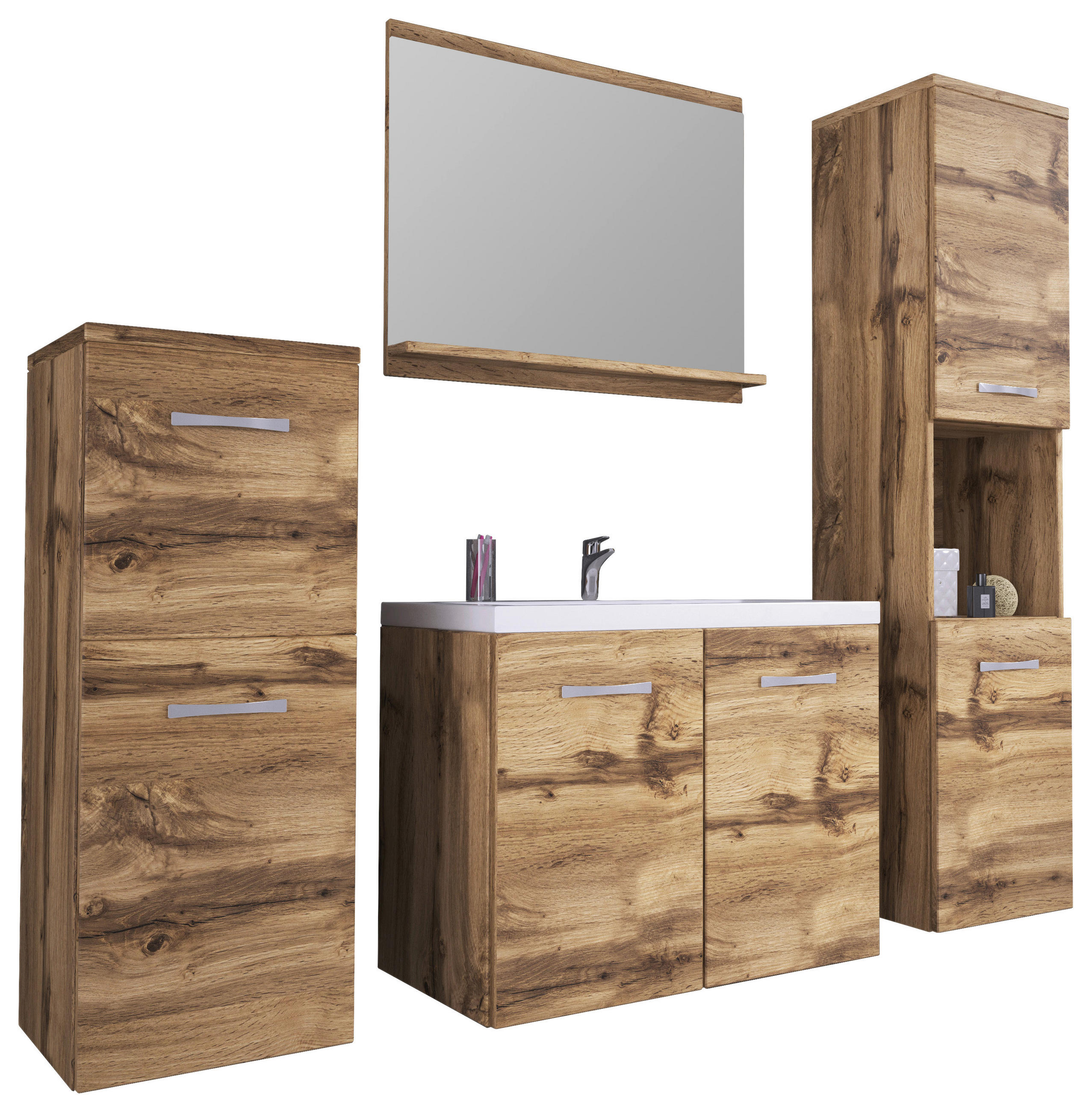 BADEZIMMER 5-teilig in 120 cm - Eiche Wotan/Weiß, LIFESTYLE, Keramik/Holzwerkstoff (120cm) - P & B