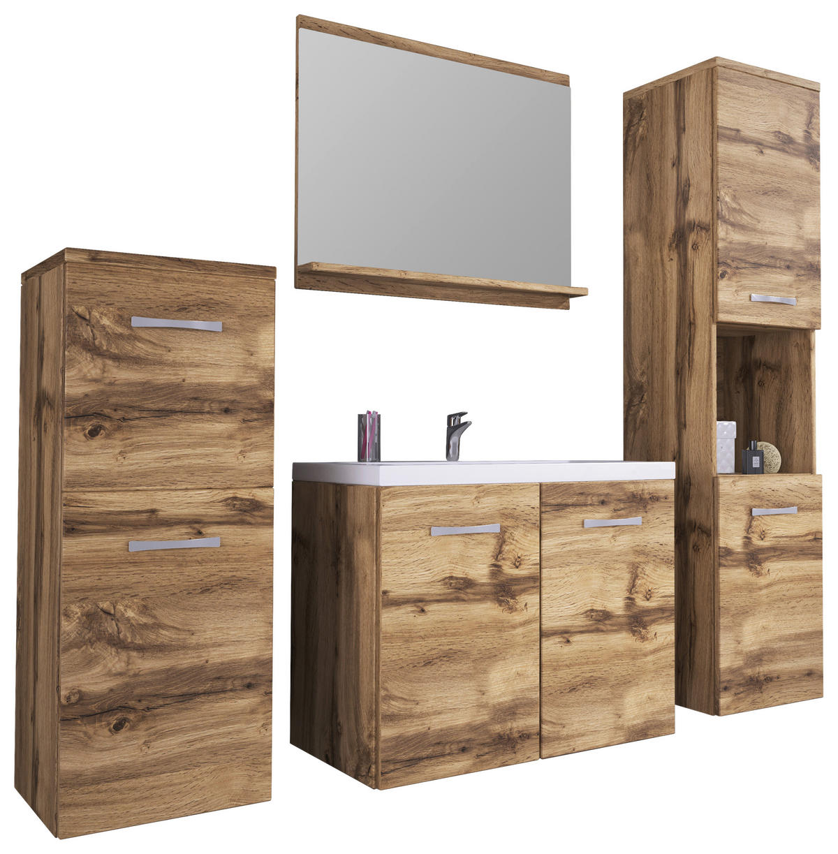 BADEZIMMER 5-teilig  in 120 cm  - Eiche Wotan/Weiß, LIFESTYLE, Keramik/Holzwerkstoff (120cm) - P & B