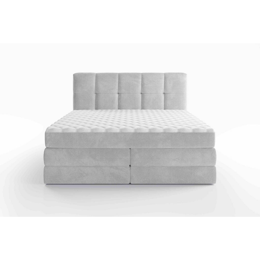 Thumbnail - Esposa Boxspringbett, Hellgrau, Textil, H3 + H4, Höhe ca. 19 cm, 180x200 cm, gepolstertes Kopfteil, Wendematratze mit un...
