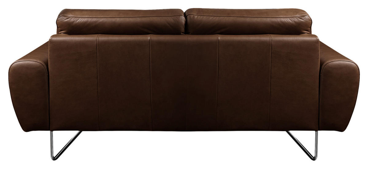 2-SITZER-SOFA in Echtleder Dunkelbraun  - Chromfarben/Dunkelbraun, Design, Leder/Metall (177/85/92cm) - Livetastic
