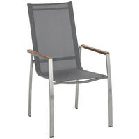STAPELSESSEL Teakholz Edelstahl Grau, Edelstahlfarben  - Edelstahlfarben/Grau, KONVENTIONELL, Holz/Textil (56/103/65cm) - Amatio