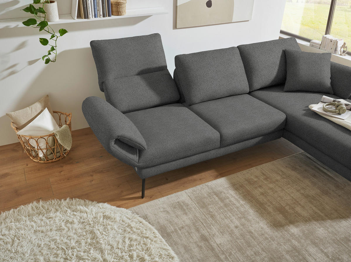 ECKSOFA  in Flachgewebe Dunkelgrau  255-365/175-224 cm  - Dunkelgrau/Schwarz, Design, Textil/Metall (255-365/175-224cm) - Dieter Knoll