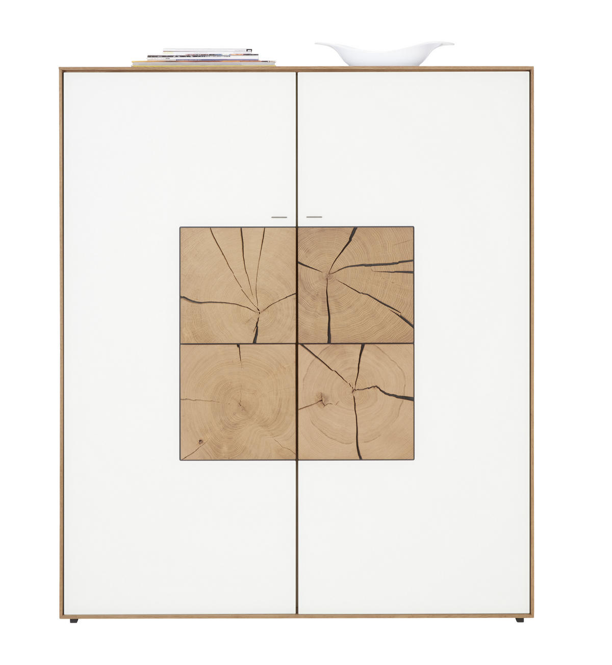 HIGHBOARD Lago  in 117/138/39 cm  - Weiß, Natur, Glas/Holz (117/138/39cm) - Valnatura