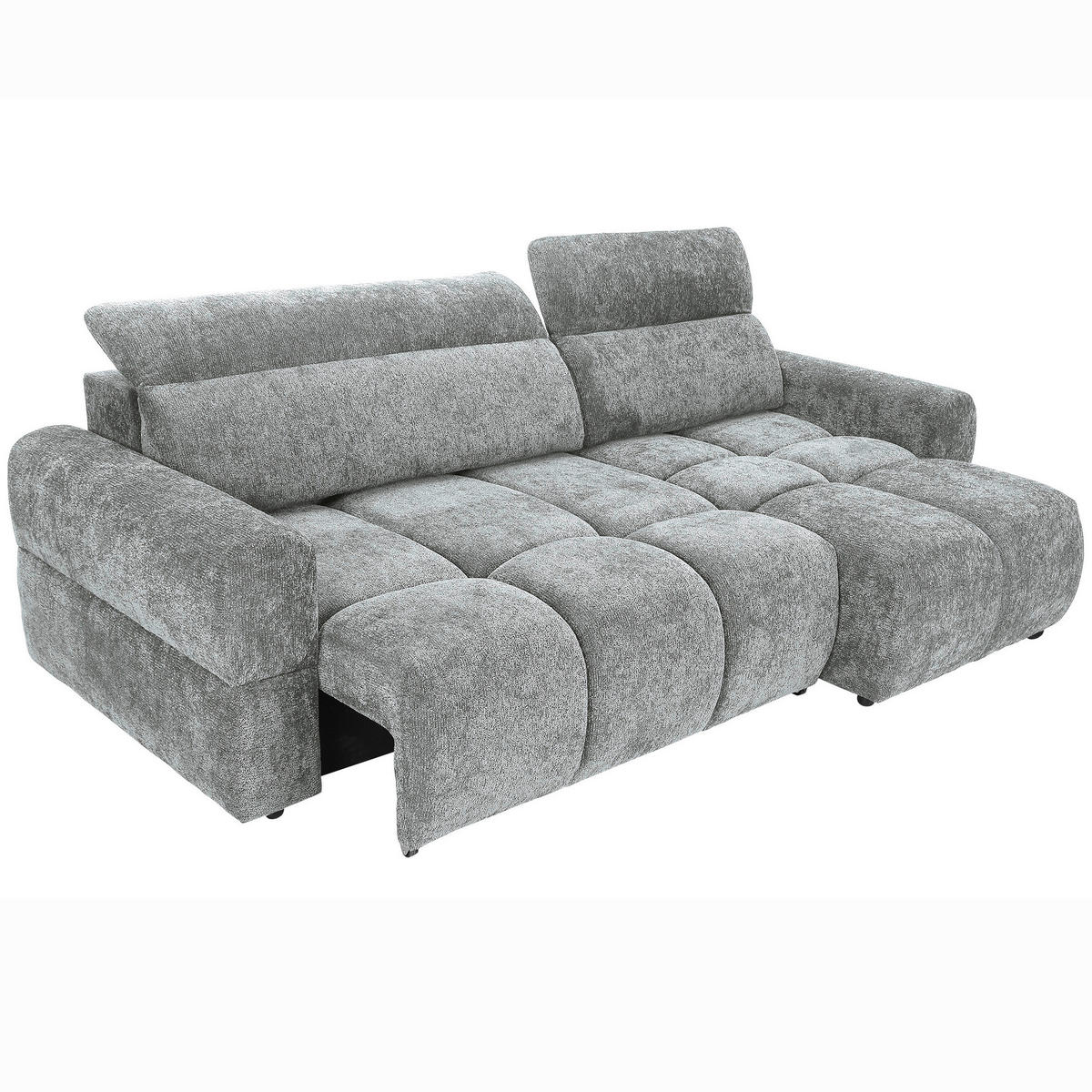 ECKSOFA Blaugrau Chenille Bettkasten, Rücken echt, Kopfteilverstellung, Sitztiefenverstellung  - Blaugrau/Schwarz, MODERN, Kunststoff/Textil (268/165cm) - Carryhome