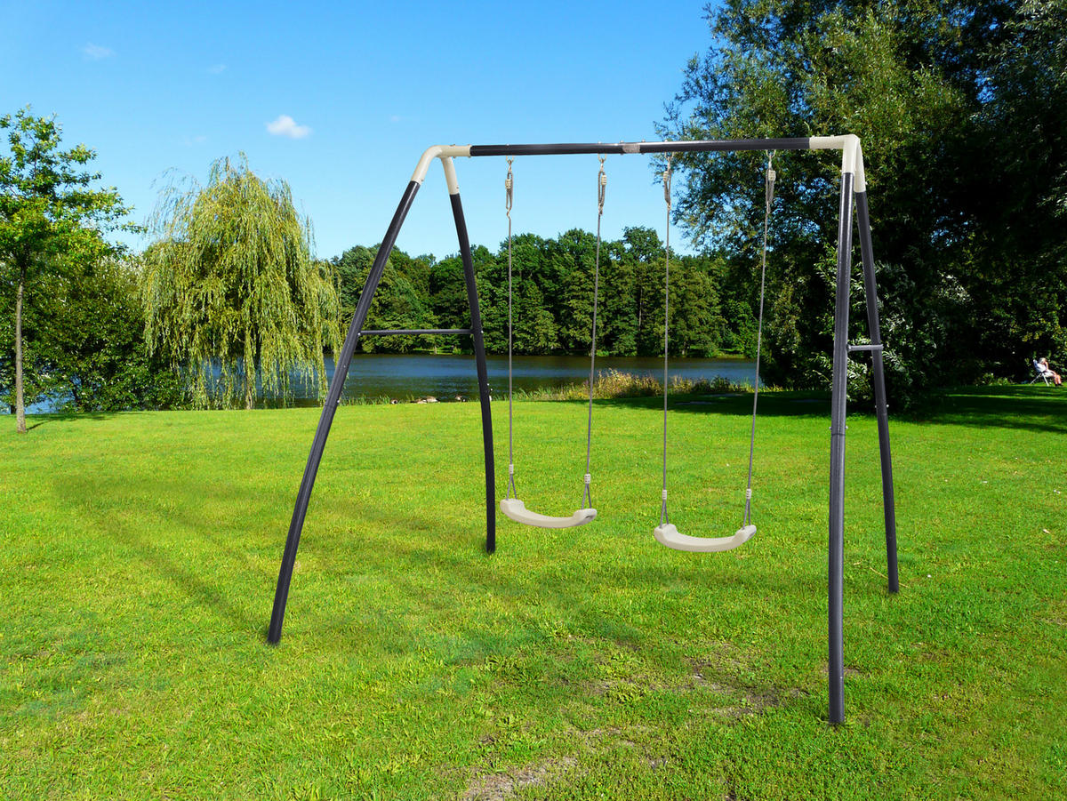 Schaukel Metal Double Swing Anthrazit, Weiß  - Anthrazit/Weiß, Basics, Kunststoff/Metall (210/217/210cm) - Ambia Garden